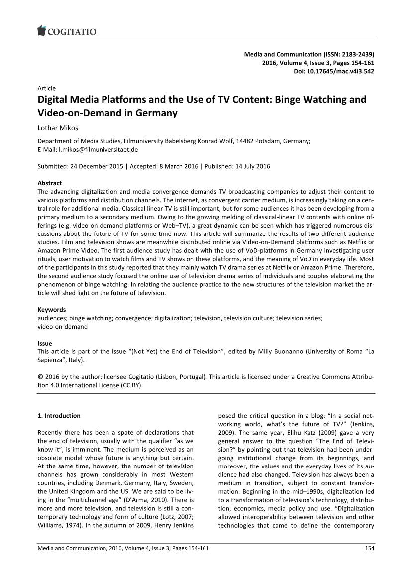 Digital Media Platforms and the Use of TV Content