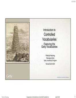 Introduction to Controlled Vocabularies Featuring the Getty Vocabularies
