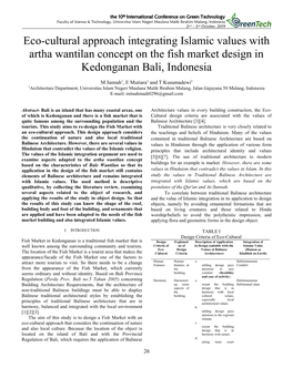 Eco-Cultural Approach Integrating Islamic Values with Artha Wantilan Concept on the Fish Market Design in Kedonganan Bali, Indonesia