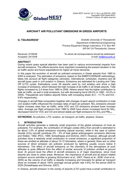 Aircraft Air Pollutant Emissions in Greek Airports
