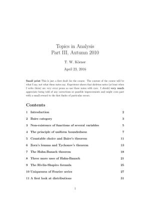 Topics in Analysis Part III, Autumn 2010