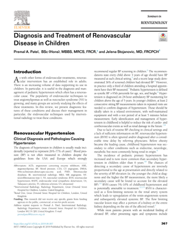 Diagnosis and Treatment of Renovascular Disease in Children Premal A