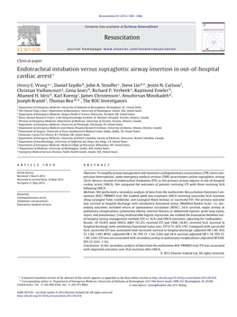 Endotracheal Intubation Versus Supraglottic Airway Insertion in Out-Of-Hospital ଝ Cardiac Arrest