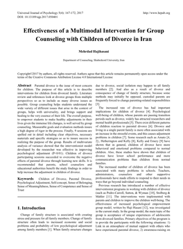 Effectiveness of a Multimodal Intervention for Group Counseling with Children of Divorce in Iran