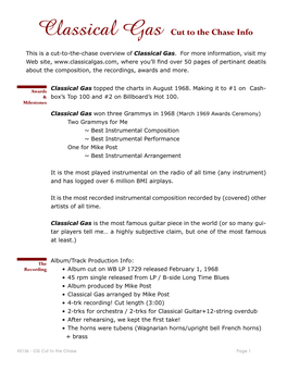 Classical Gas Cut to the Chase Info