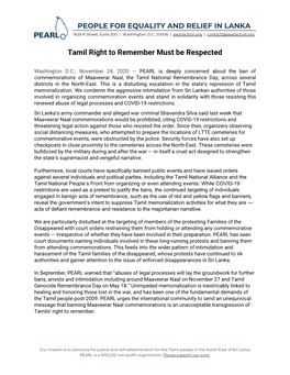 Tamil Right to Remember Must Be Respected