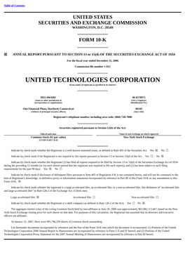 UNITED TECHNOLOGIES CORPORATION (Exact Name of Registrant As Specified in Its Charter)