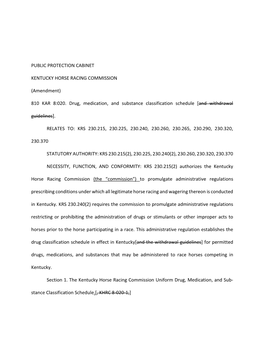 (Amendment) 810 KAR 8:020. Drug, Medication, and Substance Classifica