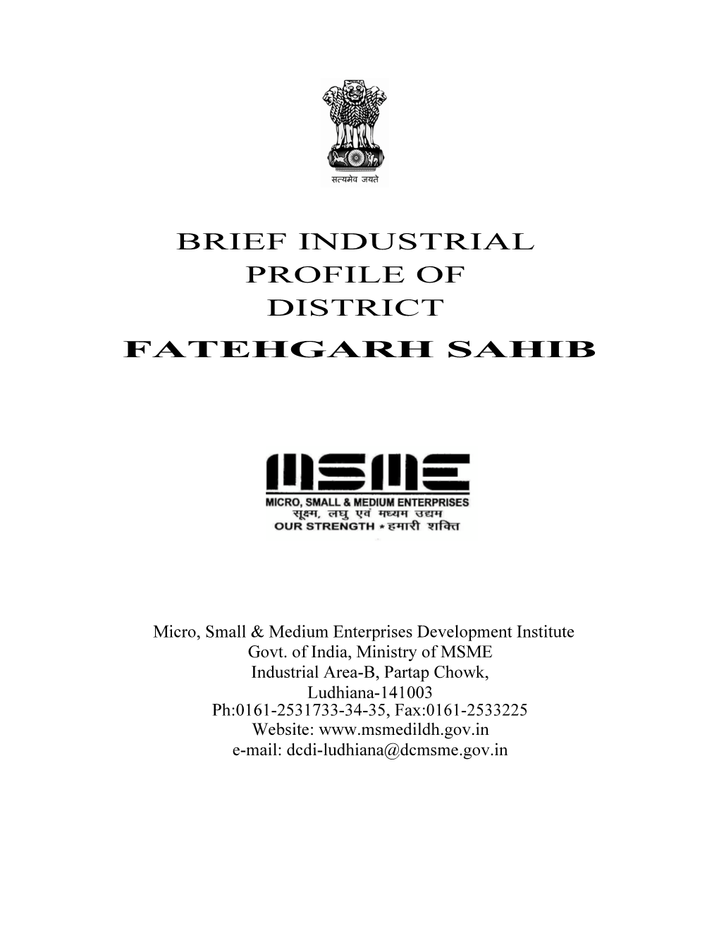Brief Industrial Profile of District Fatehgarh Sahib