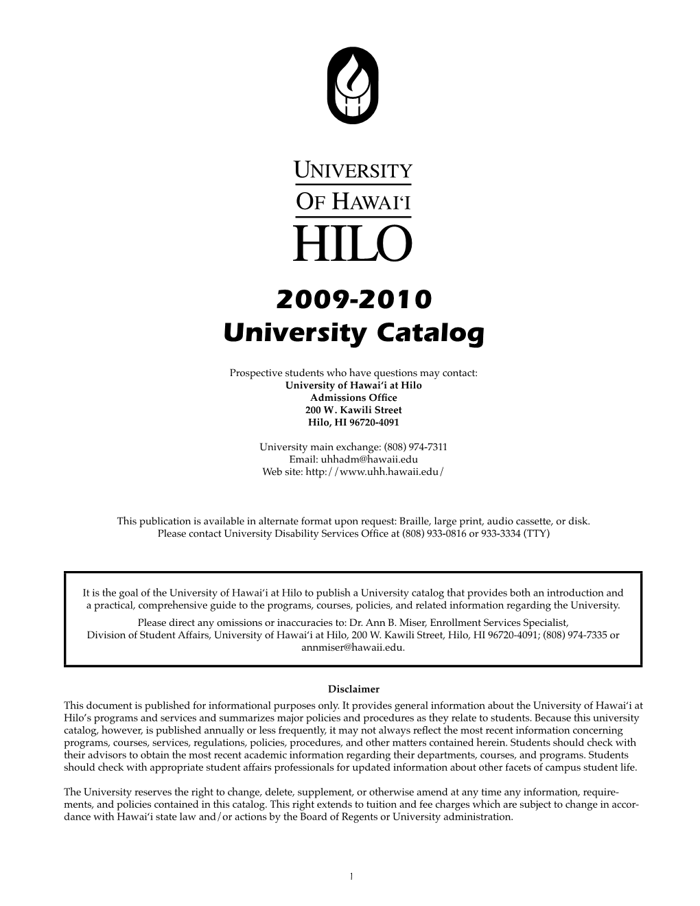 2009-2010 University Catalog (PDF)