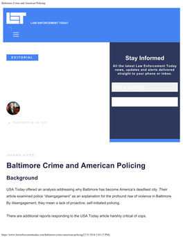 Baltimore Crime and American Policing
