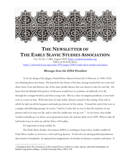 THE NEWSLETTER of the EARLY SLAVIC STUDIES ASSOCIATION Vol