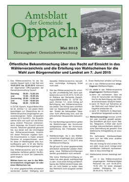 Mai 2015 Herausgeber: Gemeindeverwaltung
