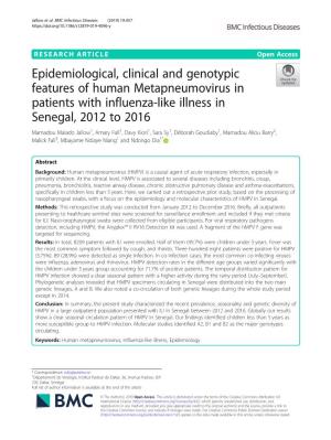Epidemiological, Clinical and Genotypic Features of Human Metapneumovirus in Patients with Influenza-Like Illness in Senegal, 20