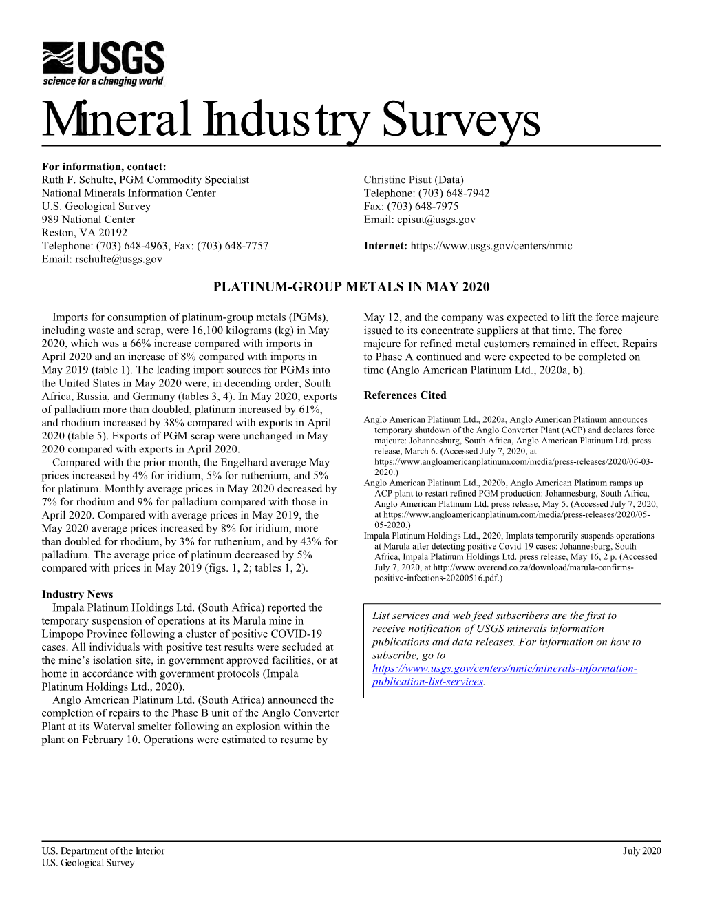 Platinum-Group Metals in May 2020