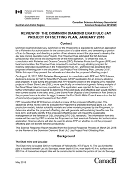 Review of the Dominion Diamond Ekati Ulc Jay Project Offsetting Plan
