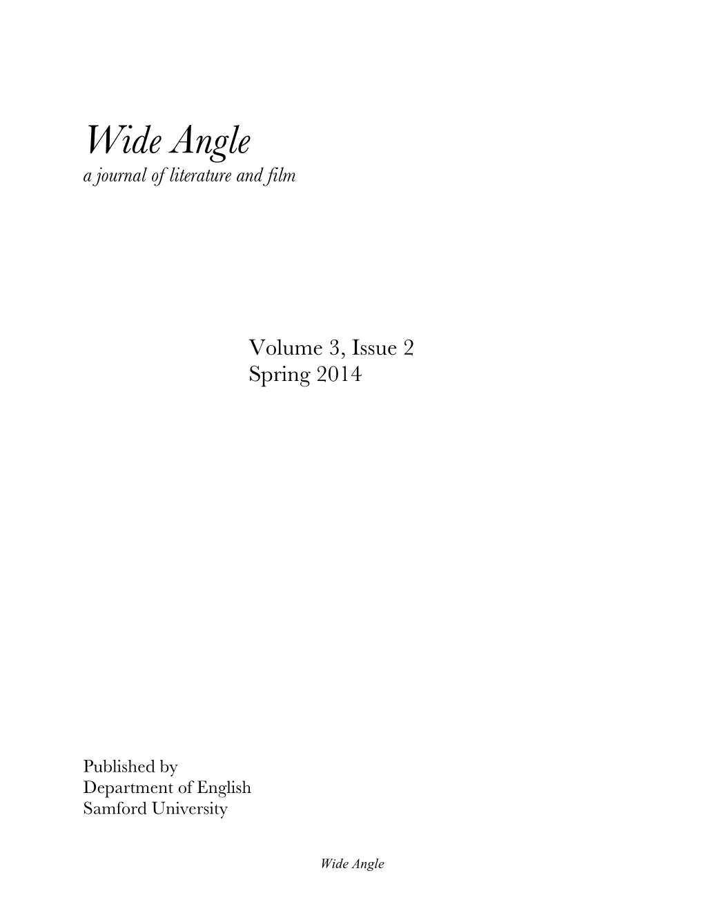 Wide Angle a Journal of Literature and Film