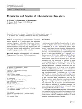 Distribution and Function of Epistomatal Mucilage Plugs