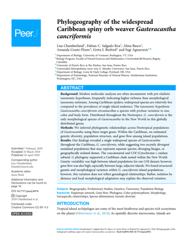 Phylogeography of the Widespread Caribbean Spiny Orb Weaver Gasteracantha Cancriformis