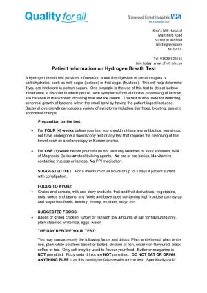 Patient Information on Hydrogen Breath Test