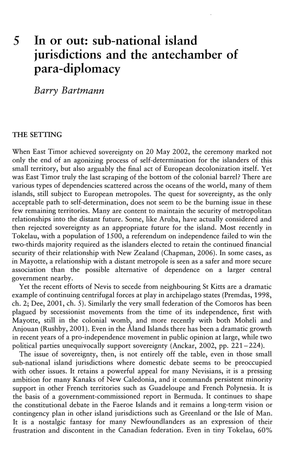 5 in Or Out: Sub-National Island Jurisdictions and the Antechamber of Para-Diplomacy