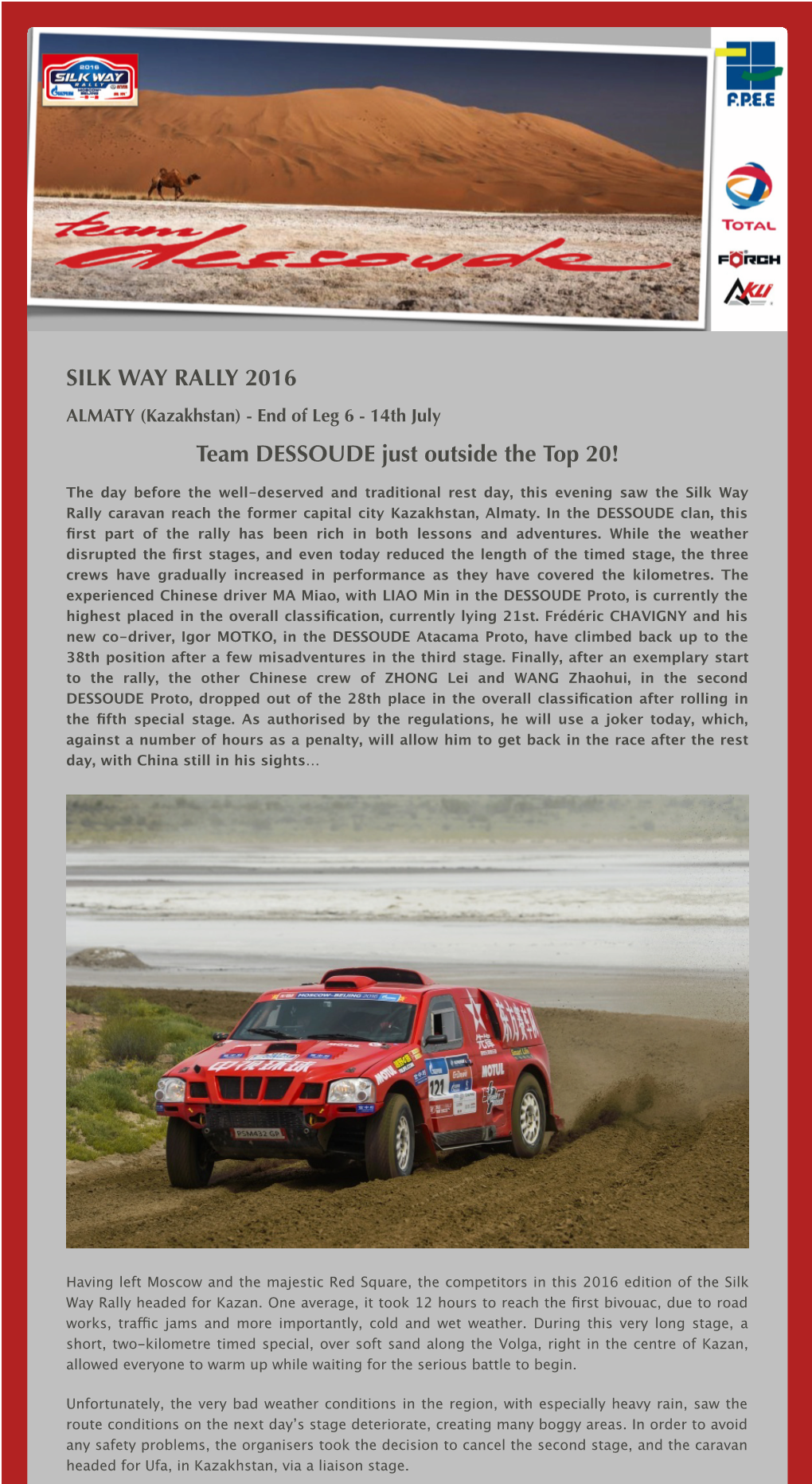 SILK WAY RALLY 2016 Team DESSOUDE Just Outside the Top