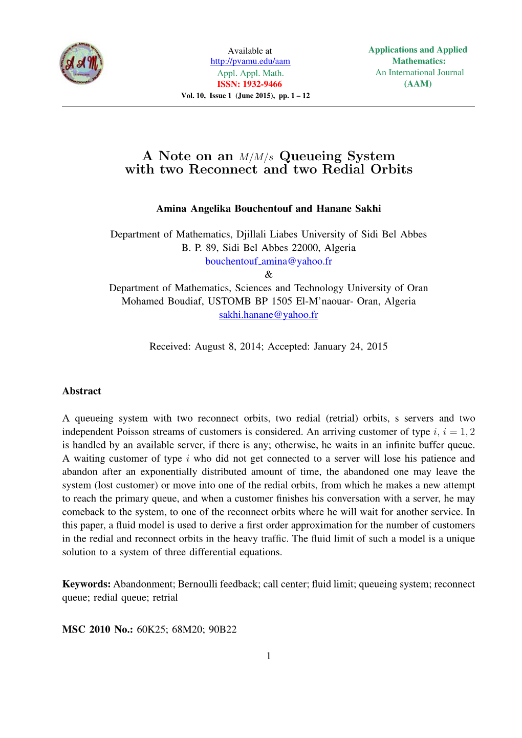 A Note on an M/M/S Queueing System with Two Reconnect and Two Redial Orbits