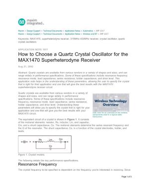 How to Choose a Quartz Crystal Oscillator for the MAX1470 Superheterodyne Receiver