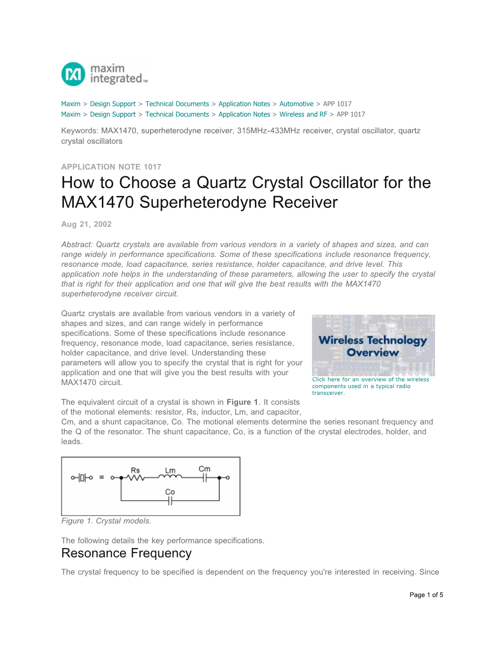 How to Choose a Quartz Crystal Oscillator for the MAX1470 Superheterodyne Receiver