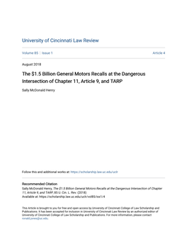 The $1.5 Billion General Motors Recalls at the Dangerous Intersection of Chapter 11, Article 9, and TARP