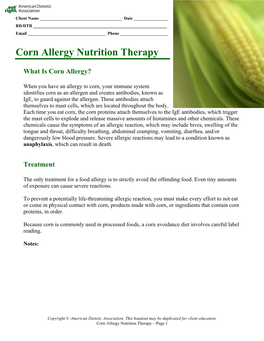 Corn Allergy Nutrition Therapy