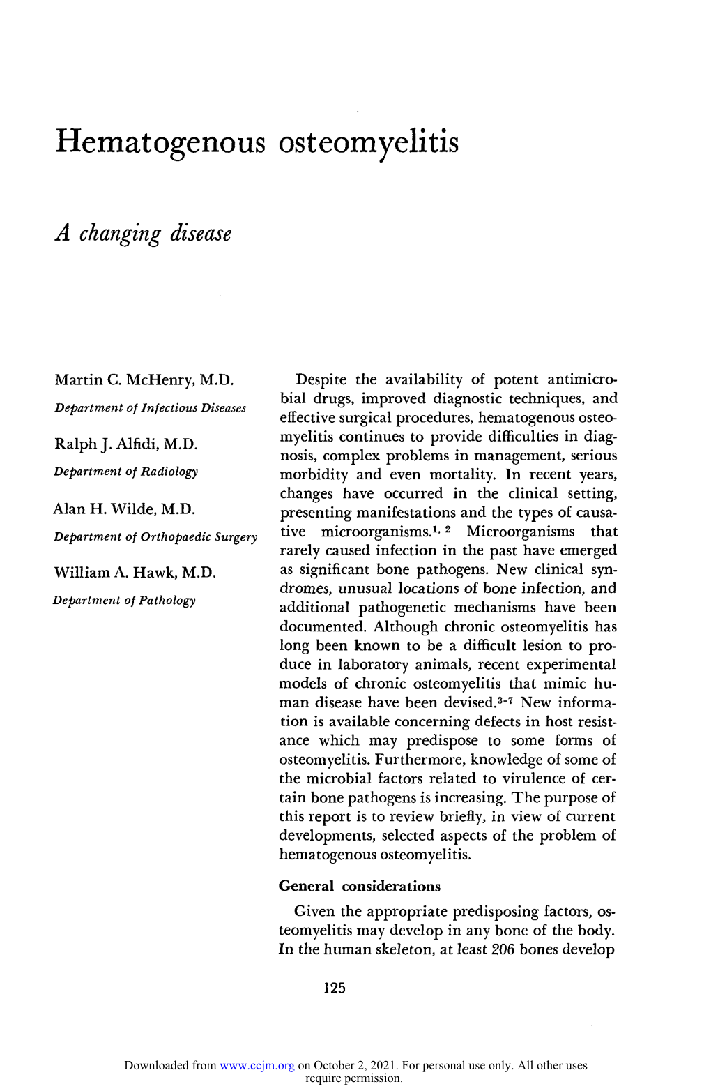 Hematogenous Osteomyelitis