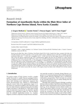 Research Article Formation of Anorthositic Rocks Within the Blair River Inlier of Northern Cape Breton Island, Nova Scotia (Canada)