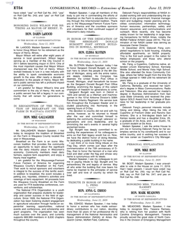 CONGRESSIONAL RECORD— Extensions of Remarks E754 HON. DARIN Lahood HON. MIKE GALLAGHER HON. ELISSA SLOTKIN HON. ANNA G. ESHOO