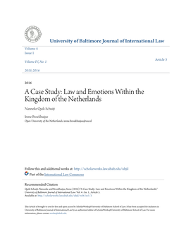 Law and Emotions Within the Kingdom of the Netherlands Nanneke Quik-Schuijt