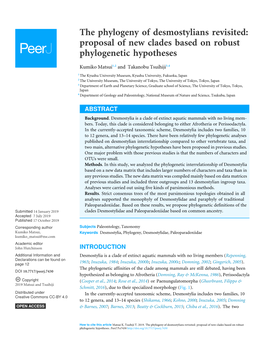 Proposal of New Clades Based on Robust Phylogenetic Hypotheses