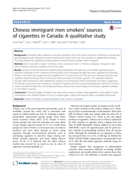 Chinese Immigrant Men Smokers' Sources of Cigarettes in Canada: A