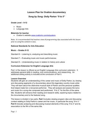 Lesson Plan for Ovation Documentary Song by Song: Dolly Parton “9 to 5”