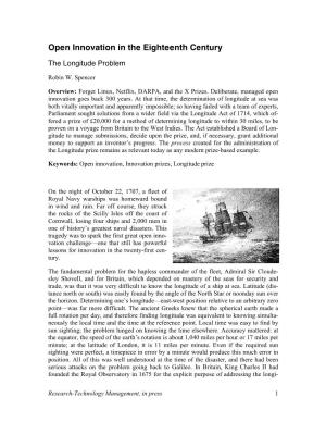 Open Innovation in the Eighteenth Century: the Longitude Problem