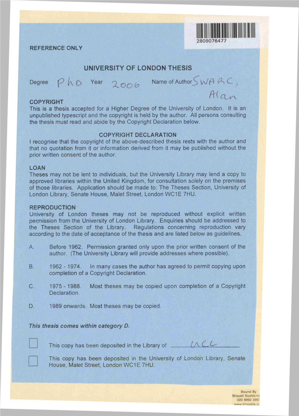 University of London Thesis