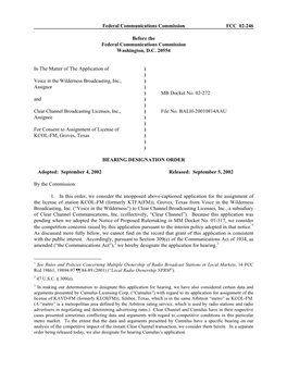 Federal Communications Commission FCC 02-246 Before the Federal