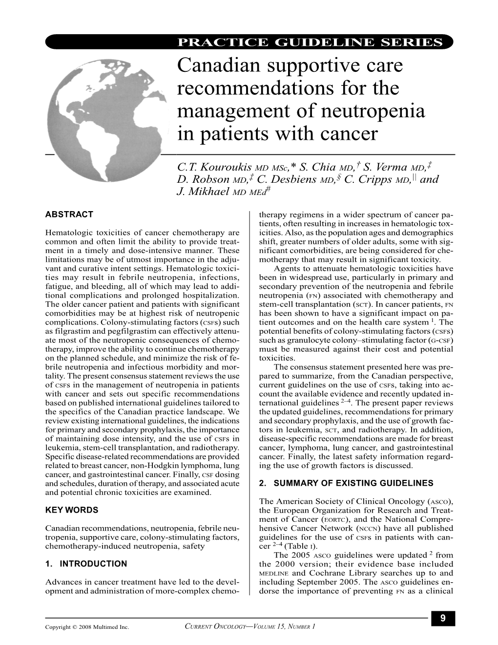 Canadian Supportive Care Recommendations for the Management of Neutropenia in Patients with Cancer