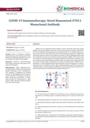 COVID-19 Immunotherapy: Novel Humanized 47D11 Monoclonal Antibody