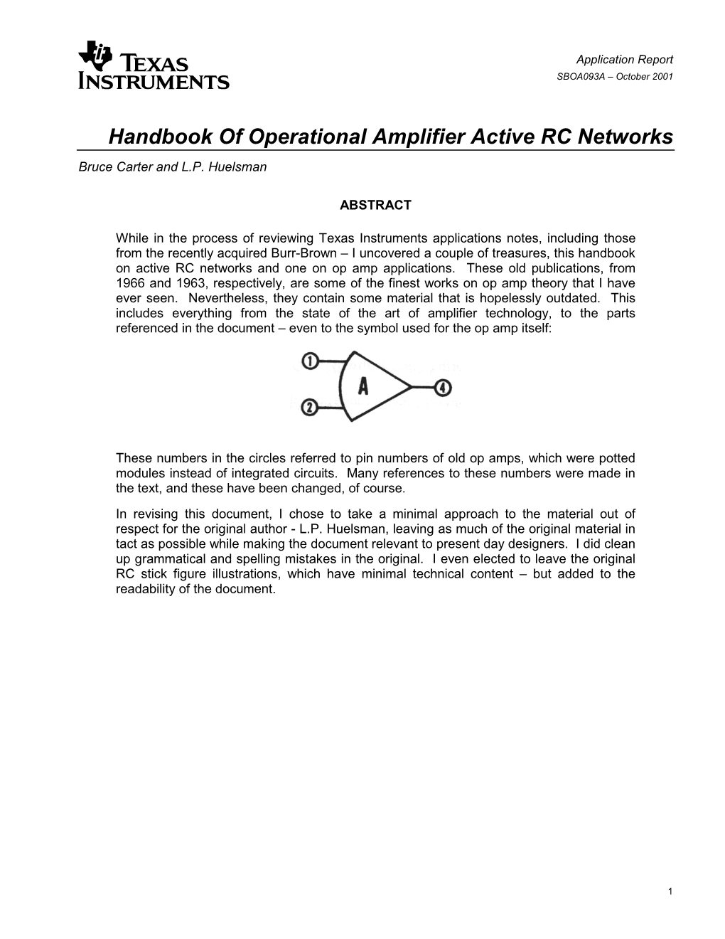 "Handbook of Operational Amplifier Active RC Networks"