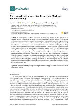Mechanochemical and Size Reduction Machines for Biorefining