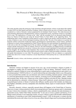 The Portrayal of Male Dominance Through Domestic Violence in Lovelace Film (2013) Adhera R