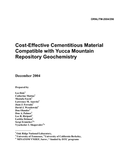 Cost-Effective Cementitious Material Compatible with Yucca Mountain Repository Geochemistry