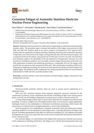 Corrosion Fatigue of Austenitic Stainless Steels for Nuclear Power Engineering