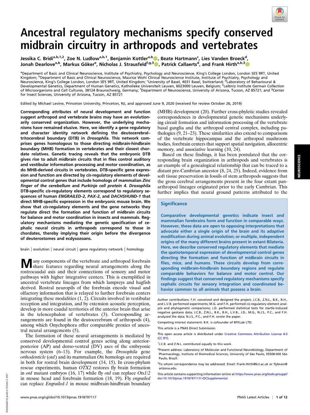 Ancestral Regulatory Mechanisms Specify Conserved Midbrain Circuitry in Arthropods and Vertebrates