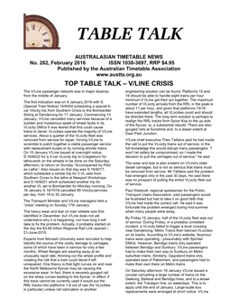 TOP TABLE TALK – V/LINE CRISIS the V/Line Passenger Network Was in Major Disarray Engineering Solution Can Be Found